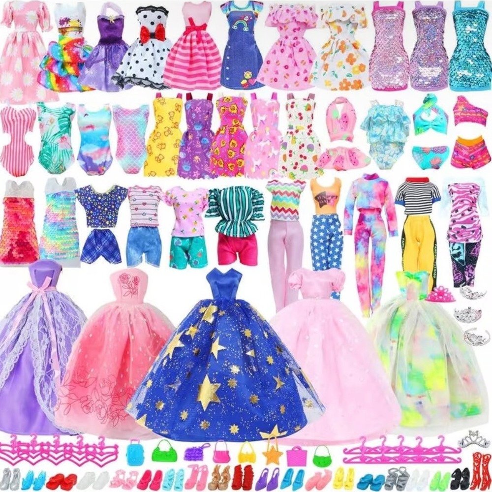 52pc Doll Clothes Barbie Style Clothing Outfits for 11.5" Fashion Doll Dress Lot